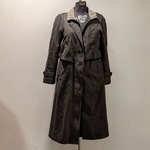 FS Rainwear Classic Grey Trench Coat with Tan Collar Size 8